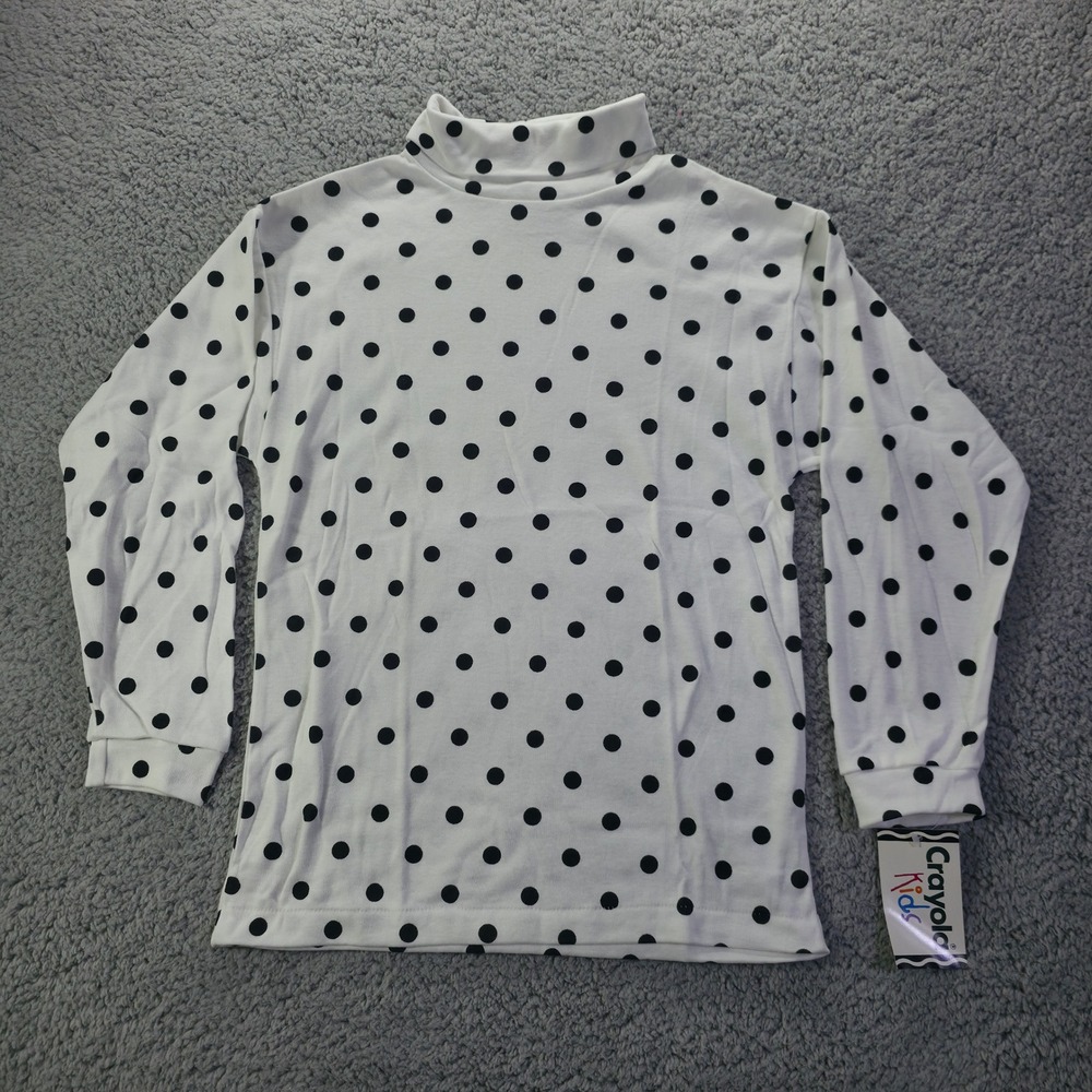 Crayola Kids Vintage Polka Dot Turtleneck Shirt White Black XL 88C0211-13 NWT